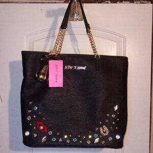 Betsey Johnson embellished studded gem tote with removeable crossbody NWT